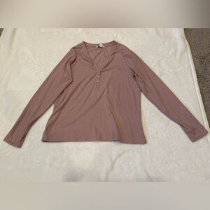 Athleta Mauve Ribbed Long-Sleeve Henley Top plus size 1X